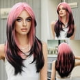 thumbnail image 1 of Long Wig Human Hair with Bangs and Wig Cap Glueless Straight Curly Natural Layered Synthetic Wigs 25 Inch, 1 of 6