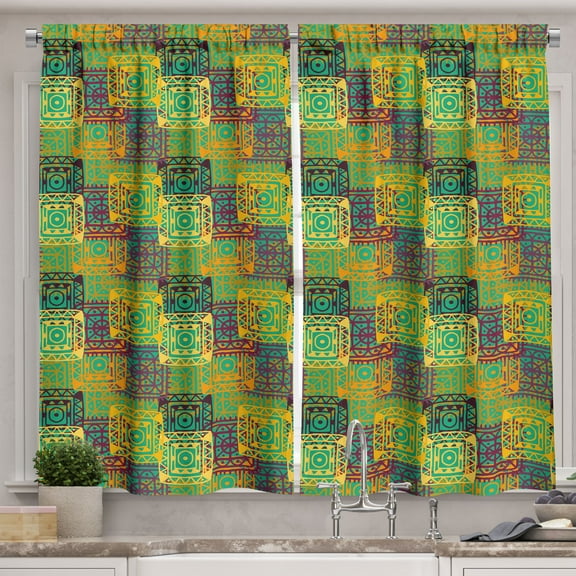 Ambesonne Ethnic Kitchen Curtains, Folk Native, 55"x39", Multicolor