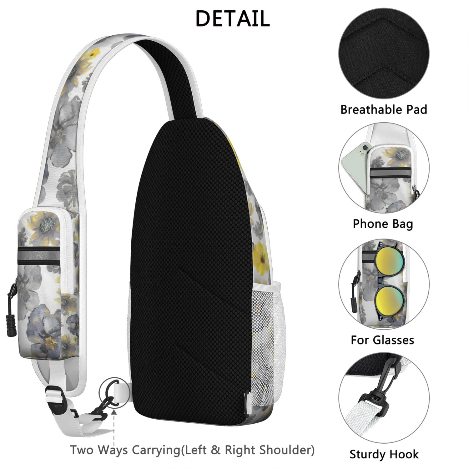 Artistic Bear Lover Gift Sling Backpack – Water-resistant Fabric, Ergonomic Fit, Anti-theft Pocket – Cute Polar and Brown Bear Print