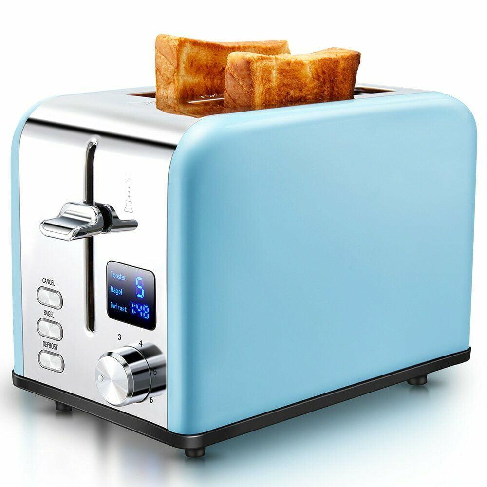 Toaster 2 Slice for Bread Waffles Unique Stainless Steel Blue Retro Style