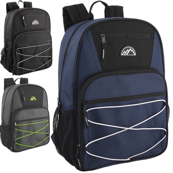 Trail maker 24 Pack Multipocket 17 Inch Bungee Cord Sport Backpacks for Travel, Commute