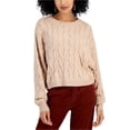 thumbnail image 1 of Pink Rose Womens Cable-Knit Cropped Crewneck Pullover Sweater, Beige, Small, 1 of 1