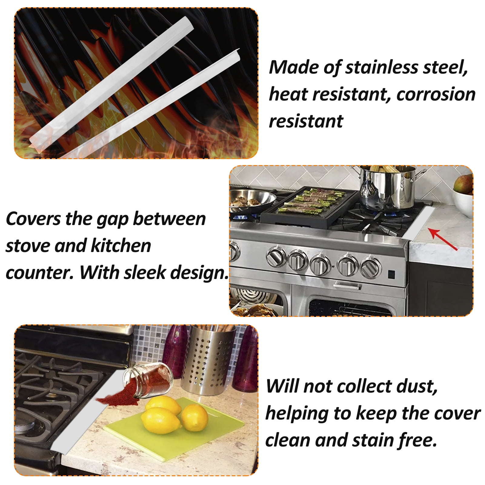 Joint strip,2 20.27inch Stainless Stove Seal Stove Filler Stove Cover Stove Countertop And Between To Oil Spills Cabinet And Spills On Stainless Steel Stove And Stove Dsfen