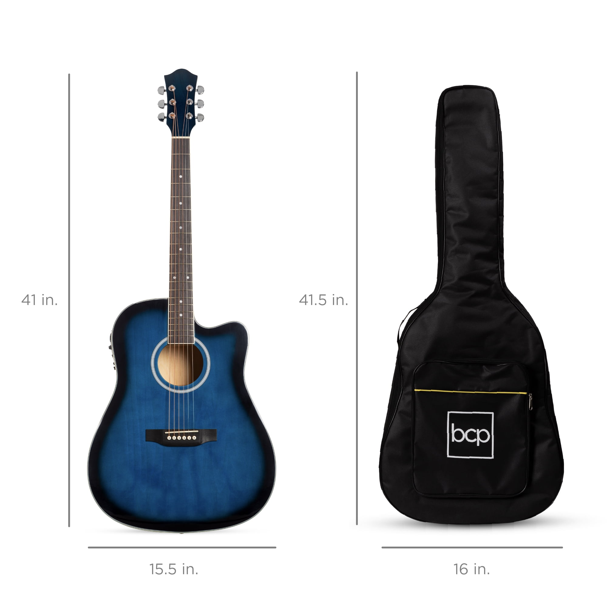 Best Choice Products Beginner Acoustic Electric Guitar Starter Set 41in w/ All Wood Cutaway Design, Case - Blue
