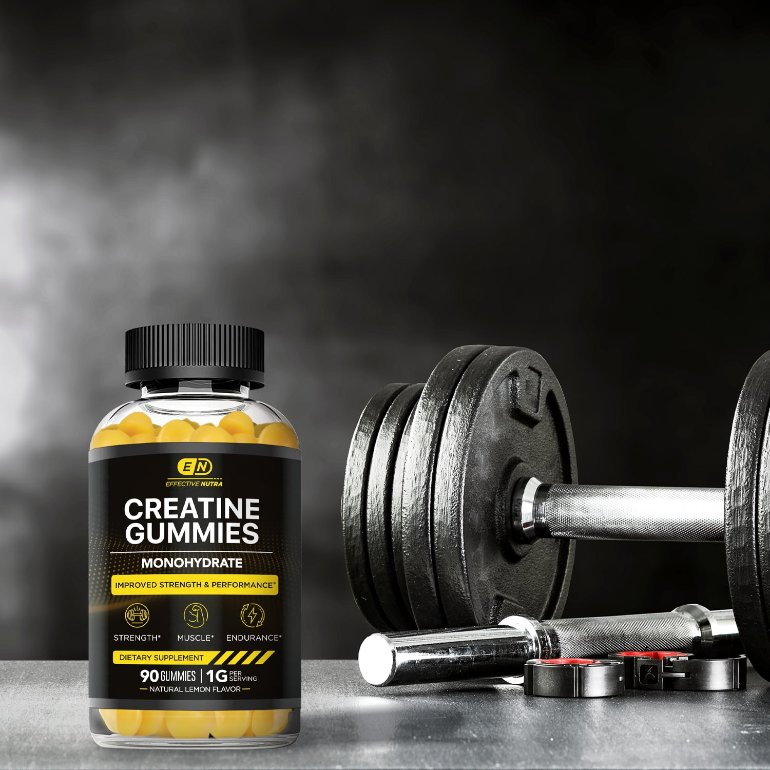 Effective Nutra Creatine Gummies for Men & Women - Creatine Monohydrate Gummies for Strength, Muscle, Energy - Natural Lemon Flavor (90ct)
