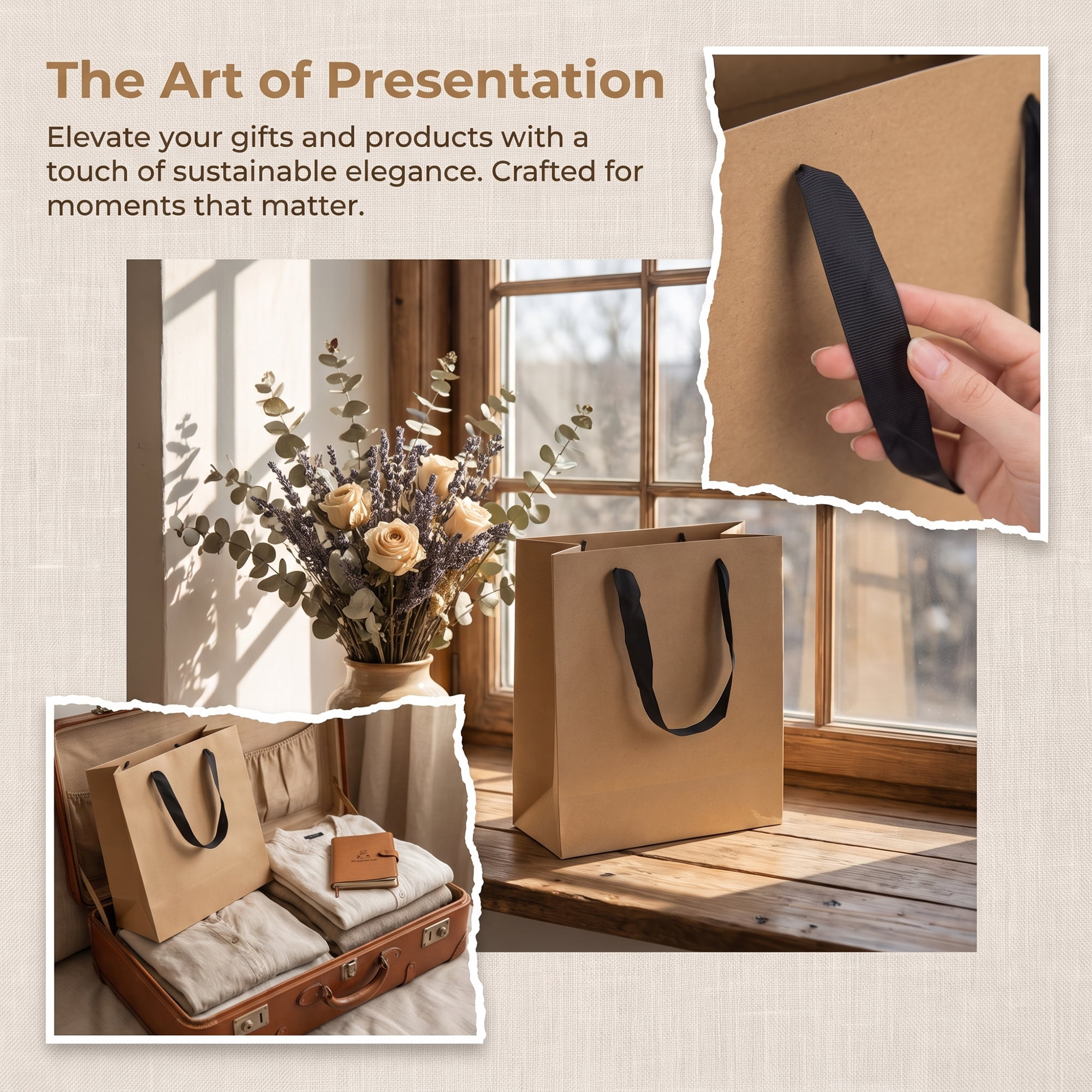 Unique Bargains Sturdy Thick Horizontal Paper Gift Bags Brown 8.3" x 4.3" x 10.6"