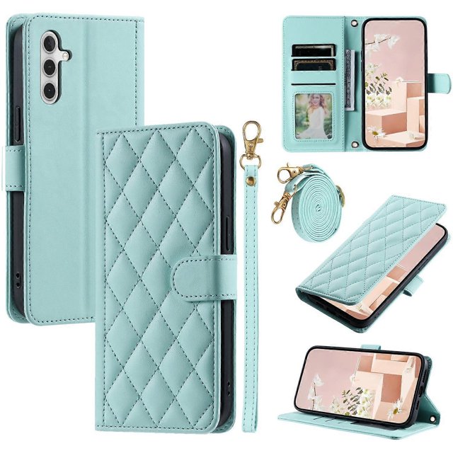 For Samsung Galaxy S25+ Wallet Case Rhombus Grid PU Leather Phone Cover - Green