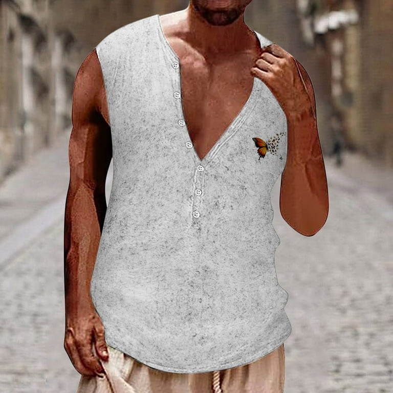 Mens sleeveless henley shirts hot sale