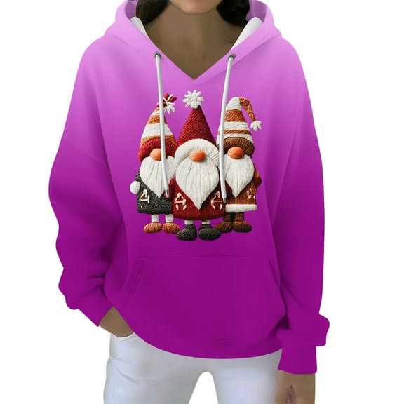 Christmas Hoodies For Women Funny Cute Printed Holiday Sweatshirt Winter Oversized Pullover Tops with Drawstring for Casual Wear