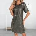 thumbnail image 4 of ZenCart Women's Crew Neck Sequin Dress Sexy Short Sleeve T-shirt Mini Dress Sparkly Loose Party Club Cocktail Dress, 4 of 7