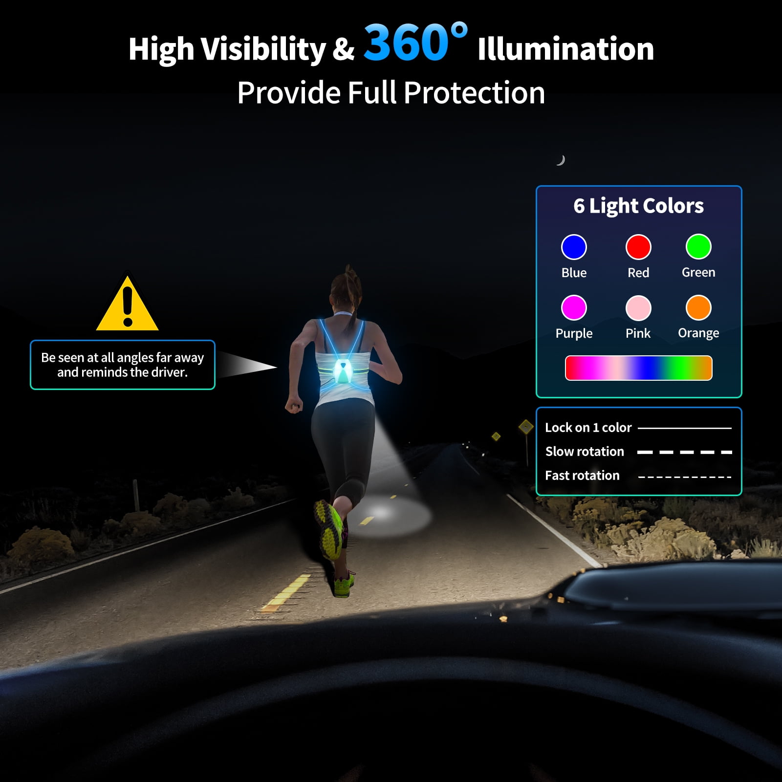 MoKo LED Reflective Running Vest High Visibility Warning Lights for Runners Adjustable Belt Safety Gear for Men Women Night Running, Walking, Cycling, Biking