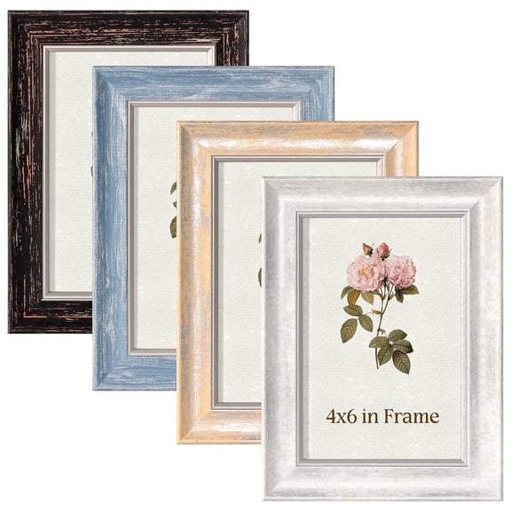 XUANLUO 4x6 Picture Frames Set of 4, Rustic Farmhouse Photo Frame with HD Plastic Cover for Wall or Tabletop Display Home Office Gift