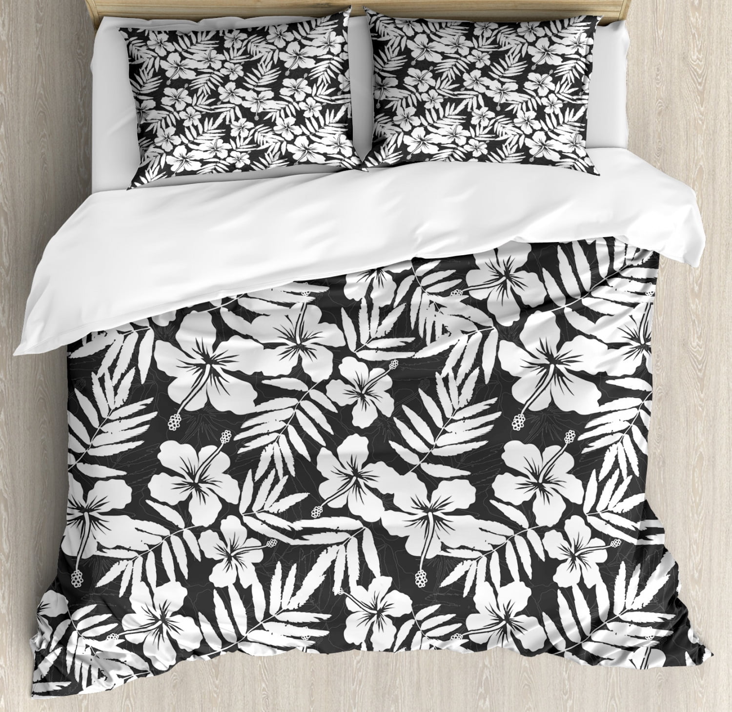 Tropical Duvet Cover Set King Size, Artisan Exotic Hibiscus Flowers