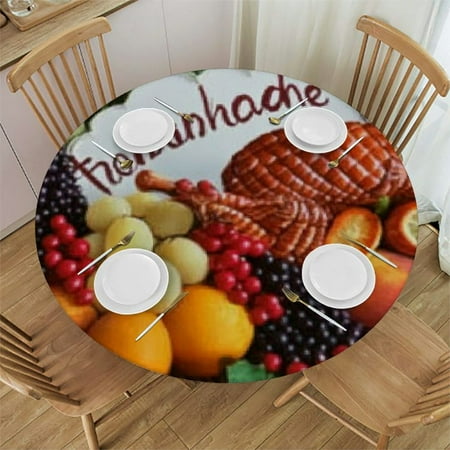 

Tllo0ord Thanksgiving Day Round Fitted Tablecloth Elastic Edge for Round Tables cartoon festival illustration Suitable for festival holiday celebrate party Table round Tables Decoration