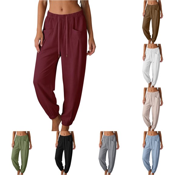Rhuody Women'S Pants Wide Leg Relax Fit High Waist Solid Color Trousers Elegant Bottoms 2Xl Wine