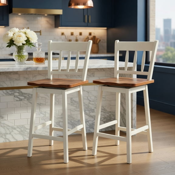 Kadyn Bar Stools, Barstools, Counter Stools, Island Stools, Bar Chairs,24.5 Inches Set of 2 Swivel Bar Stools with 360掳 Swiveling-White