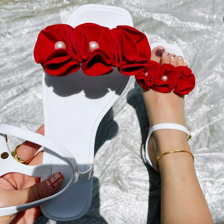 

〖Yilirongyumm〗 White 40 Slippers For Women Flat Flower Sandals Beach Sandals Fashion Flat Summer Casual Fashion Sandals Beach Sandals