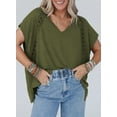 thumbnail image 2 of SHEWIN Womens Tops Plus Size T-Shirts Short Sleeve V Neck Lace Loose Fit Oversized Spring Summer Blouse Green, 2 of 6