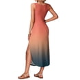 thumbnail image 4 of Sleeveless Gradient Print Midi Dress with Scoop Neck and Side Slit for Women Casual Loose Fit Summer Beachwear Saffron A 2XL, 4 of 5