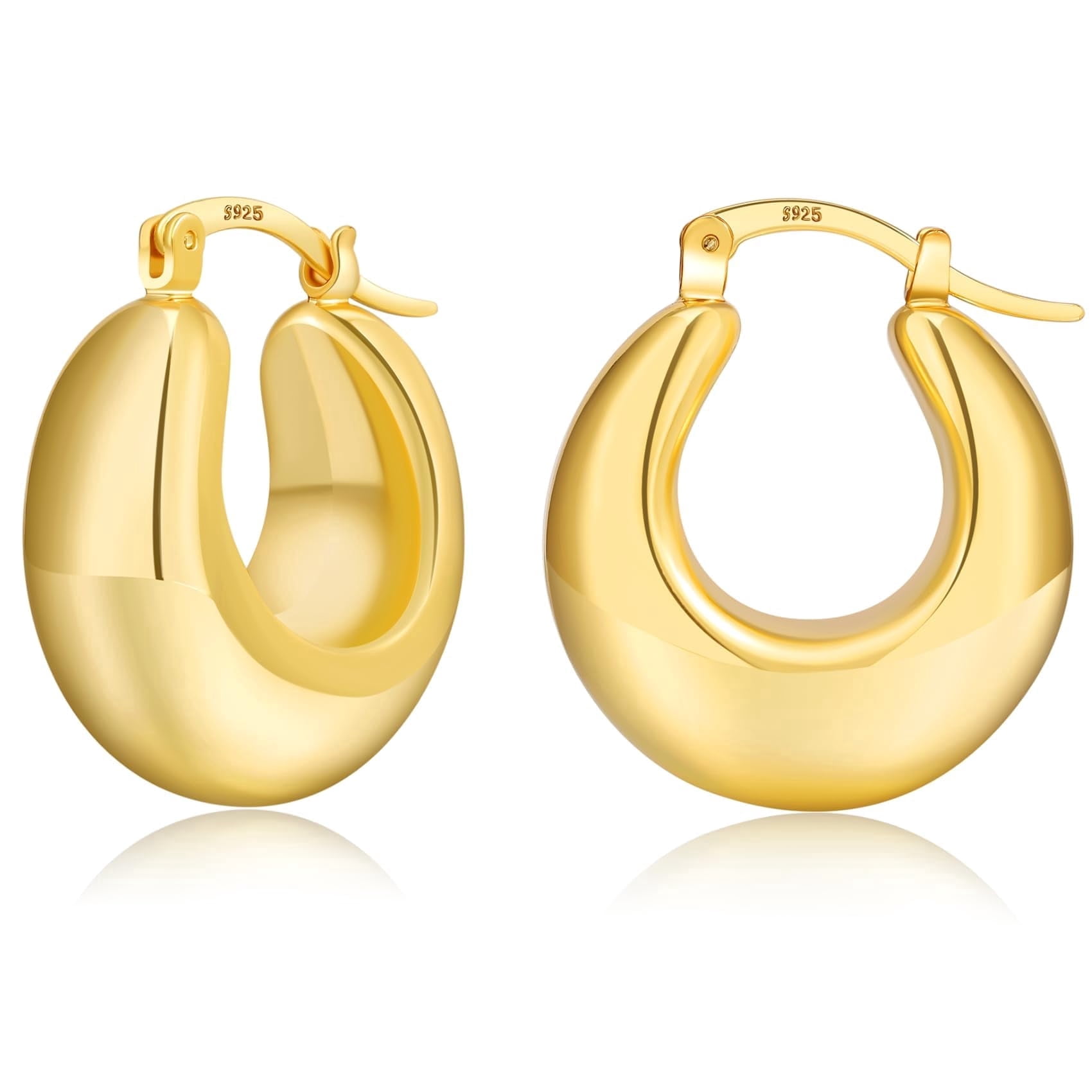 YOUNGYUE Chunky Gold Hoop Earrings for Women, Hypoallergenic Lightweight 925 Sterling Silver Oval Hoop Earring, 25/28/30/38/40mm