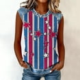thumbnail image 5 of Women's Faux Denim Trim Tanks Independence Day Stripe Star Waffle Knit Tops Daily Round Neck Casual Blouses, 5 of 8