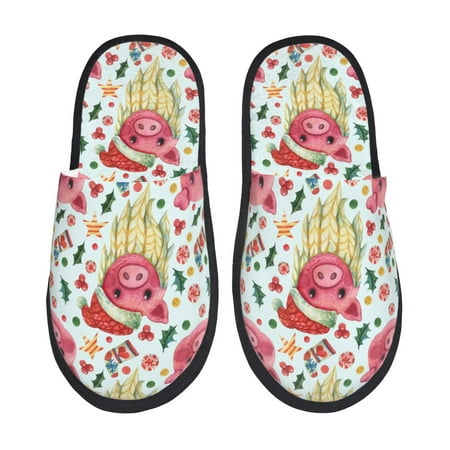 

Qekee Christmas Cute Pigs print Slippers for Women and Men Fluffy Cute Cozy House Slipper Funny Furry Bedroom Slippers for Women Indoor -Medium