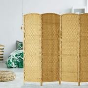Jostyle 6ft Tall Room Divider with Hand-Woven Design, 4-Panel Folding Privacy Screen Freestanding Nature