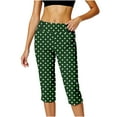 thumbnail image 5 of Kvture Women Capri Pants Polka Dot Print Lounge Capri Pants Elastic High Waist Straight Leg Capris Pant Soft Lightweight Breathable Comfort Trousers Green L, 5 of 7