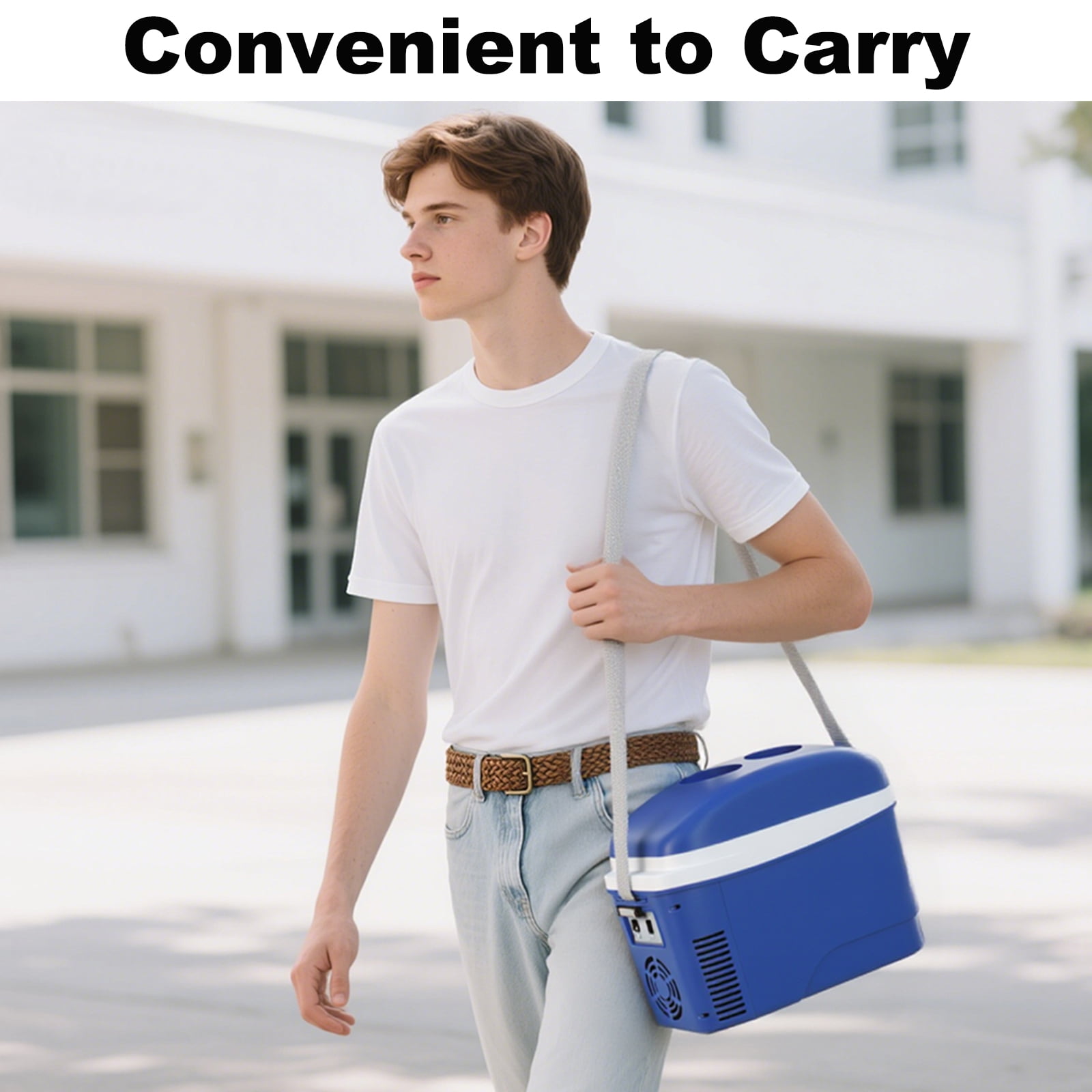 iceBlue 7L Outdoor Compact refrigerator, Top-opening design with Shoulder Strap, 120V/12V Car & Home Use