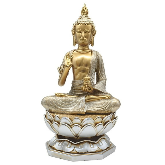 FC Design 11"H Earth Touching Thai Buddha on Lotus Seat in Gold and Silver Figurine Statue Sculpture Ornament Decoration Home/Room Decor and Unique Gift Ideas for Housewarming, Holidays and Birthdays