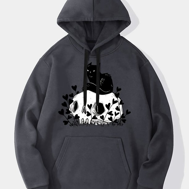 Sudadera con capucha de forro polar de manga larga con estampado gráfico de calavera creativa de dibujos animados para hombre