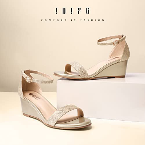 IDIFU Womens Classic Wedge Heels Sandals 3 Inch Ankle Strap Open Toe Evening Dress Wedding Shoes 