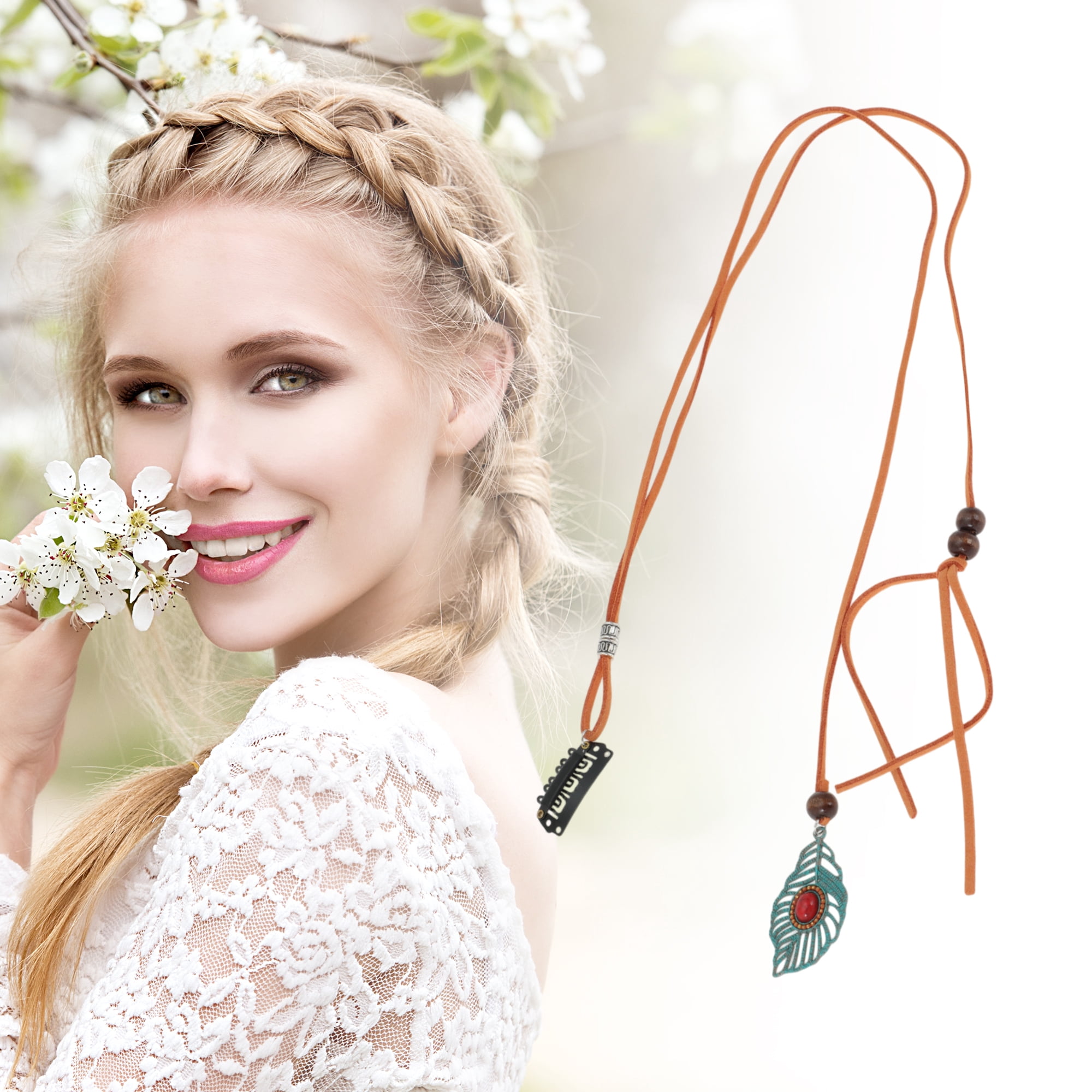 Unique Bargains Elegant Leaf Braided Hair Chain 1Pc Stylish Accessory Orange 19.69"