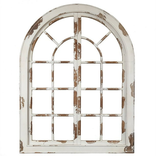 Luxen Home Distressed White Wood Arched Window Wall Decor