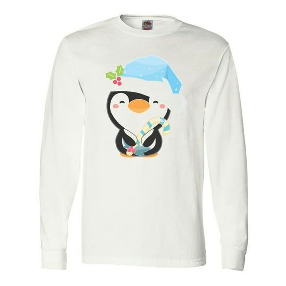 Inktastic Cute Christmas Penguin in Blue Hat Long Sleeve T-Shirt