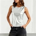 thumbnail image 2 of HappyYEE Summer Shiny Sleeveless Tops for Women Round Neck Sparkly Metallic Patent Tank Top for Party Night Club Silvers XL, 2 of 7