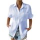 thumbnail image 2 of Blusa de manga corta con bolsillo de solapa informal para mujer, camisa de verano de Color sólido, 2 of 5