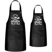 WONIMA99 2Pcs Adults Kids Matching Apron Set Daddy and Me Adjustable Kitchen Apron with 2 Pockets Parent and Child Matching Gift for Father's Day Dad Son Cooking Baking Painting Training