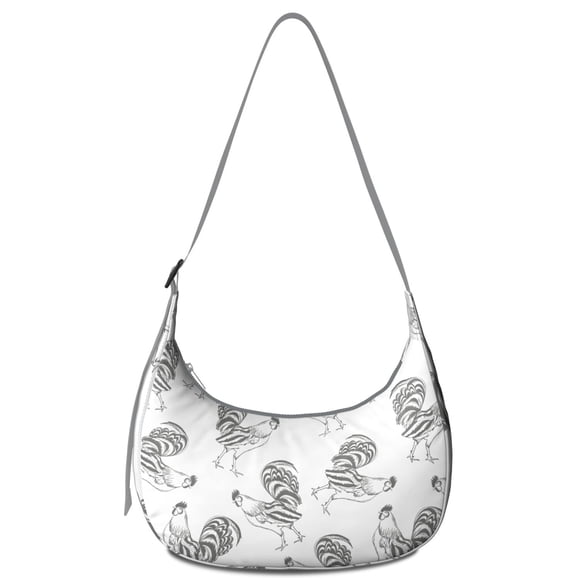 Sac Bandoulière Croissant Style Ferme Poule et Oeuf pour, Coq Poule Poussin Imprimé Rustique Sac à Livres, Sac d'École de Voyage Motif Coop Dessin Animé pour Femmes Hommes