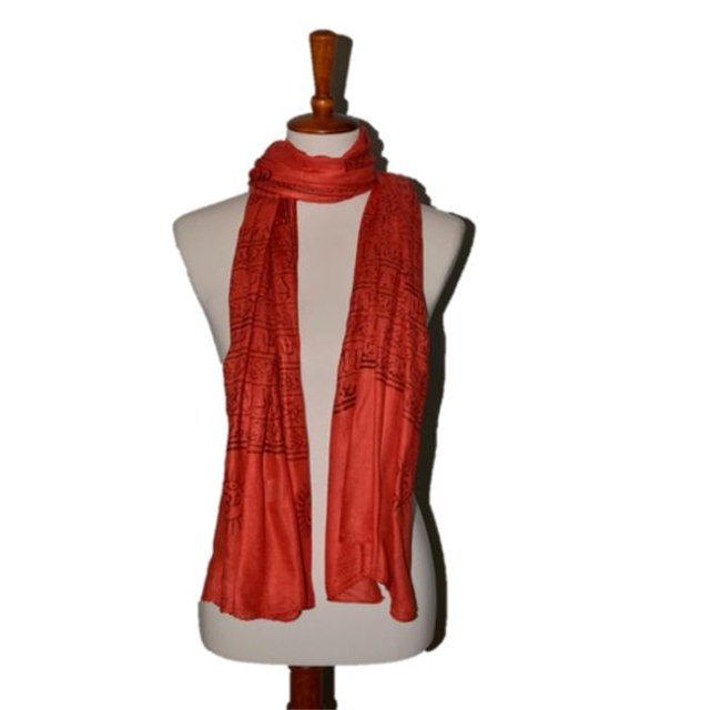 OM414014-Orange OM Bhakti Prayer Shawl with Color Base, Orange - Medium