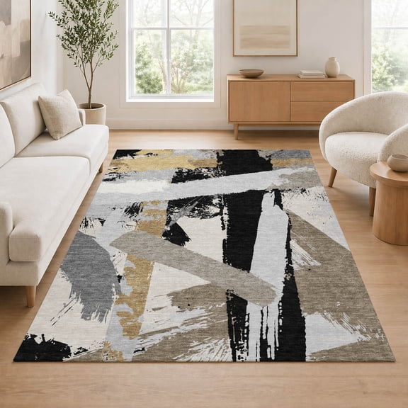 Addison Rugs Chantille Indoor/Outdoor Transitional Abstract Black Machine Washable Rectangle Rug, 10' x 14'