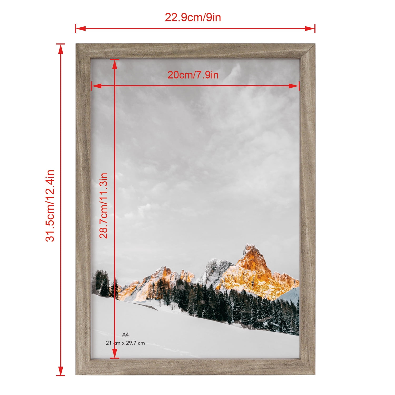 Scholartree 5-in-1 Wood Picture Frames Set, Front Loading Basic Tabletop A4 Picture Frame, Gray