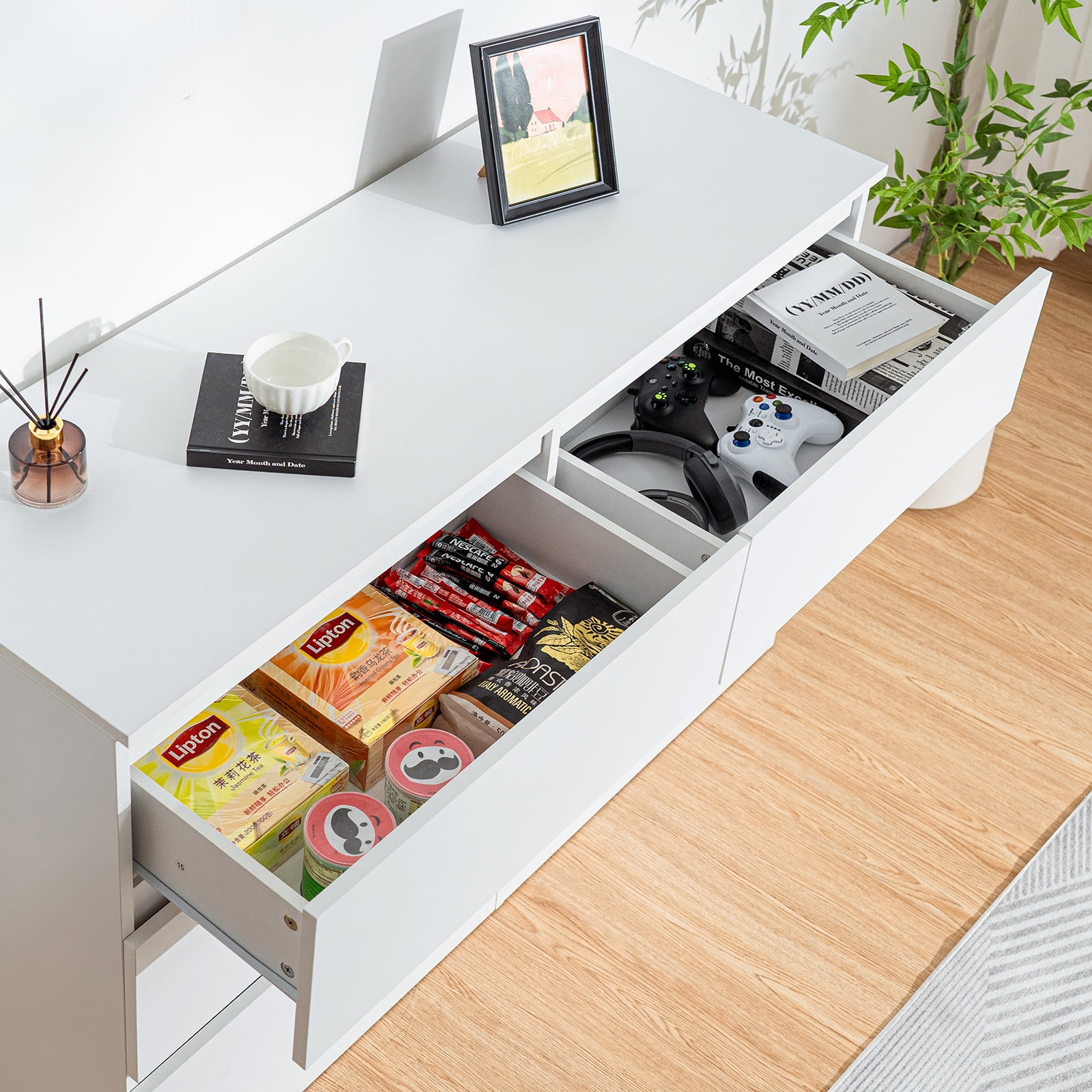 Hommpa White 6 Drawers Dresser for Bedroom, Chest of Drawers TV Stand Dresser for Closet, Wooden Modern Storage Cabinet for Women Living Room Furniture