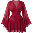 thumbnail image 4 of Halloween Dresses for Women Sexy Deep V Bell Sleeve A Line Solid Tunic Fairy Dress Casual Elegant Outfits, 4 of 6