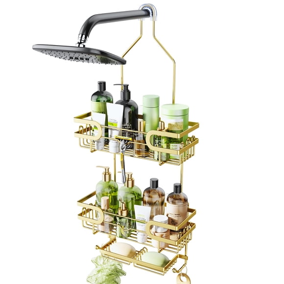 HapiRm Shower Caddy over Shower Head with 2 Soap Holders, Rustproof & Waterproof Hanging Bathroom Organizer with 12 Hooks, No Dri