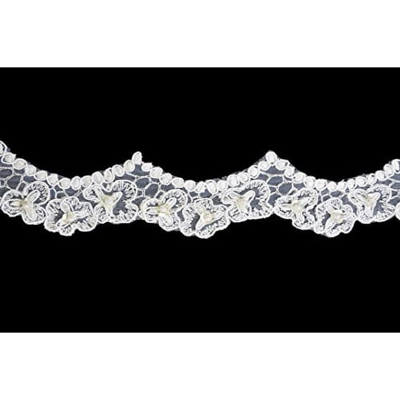 Altotux 1-7/8" White Rayon Corded Embroidered Beaded Sequins Lace Trim By Yard