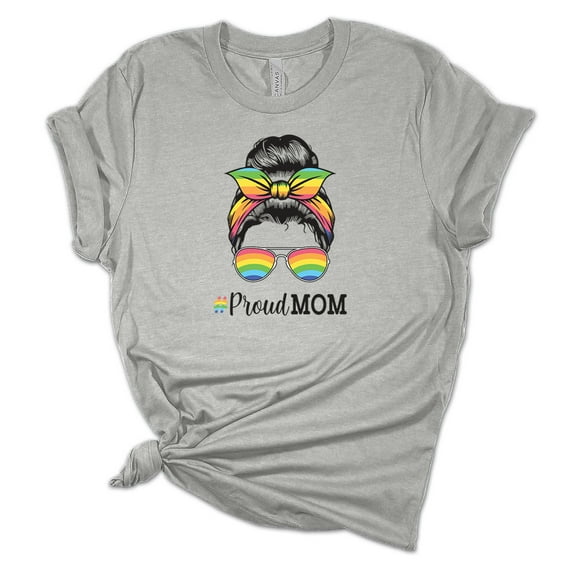 Trenz Shirt Company Womens Messy Bun Rainbow Proud Mom Short Sleeve Graphic T-Shirt-Athletic Heather-4xl