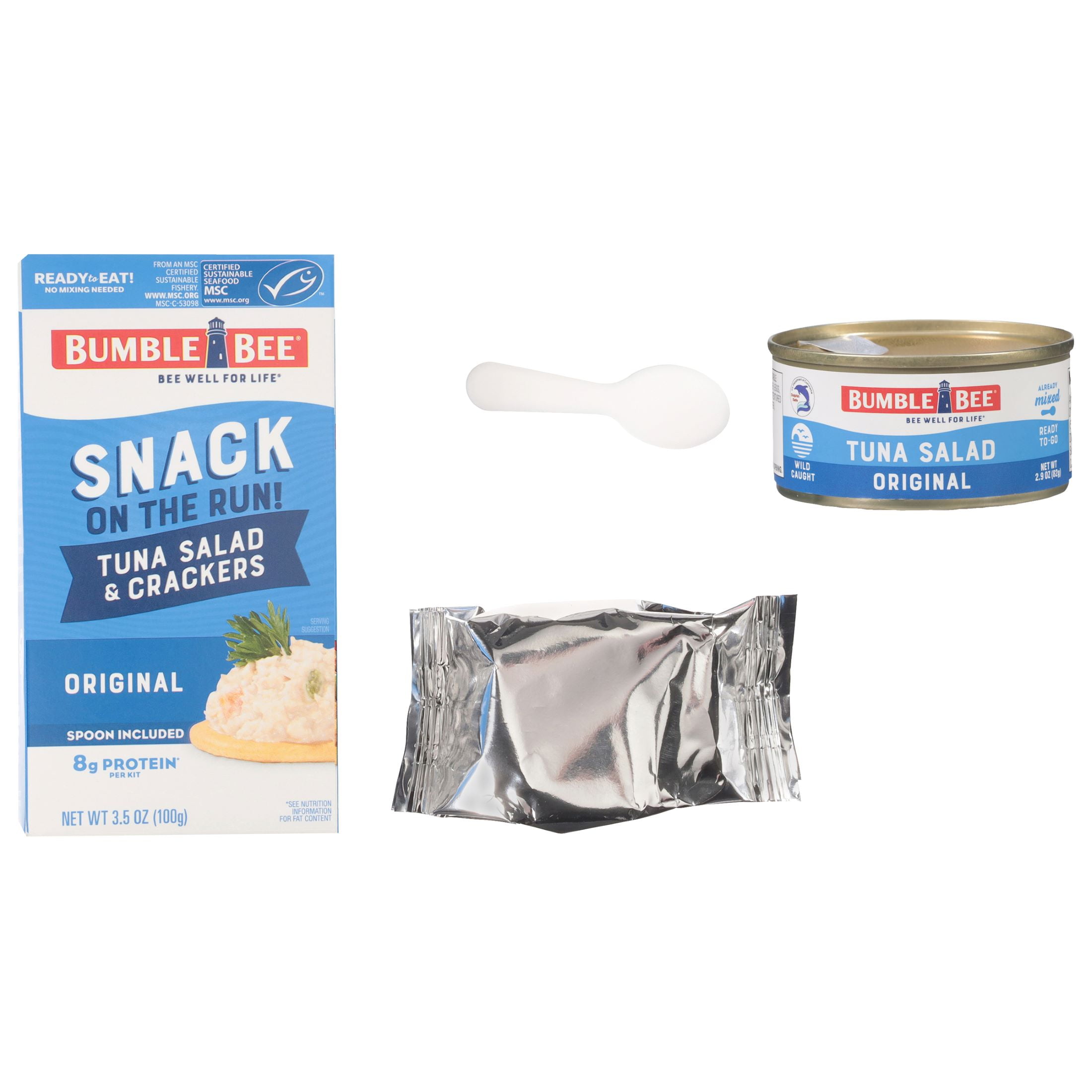 (3 pack) Bumble Bee Snack on The Run Tuna Salad with Crackers Kit, Wild Caught, Ready to Eat, 8g Protein per Serving, Shelf Stable Box, 3.5 oz (Pack of 3)