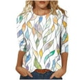 thumbnail image 2 of T-shirts for Women Plus Size 3/4 Sleeve Round Neck Pocket Summer Print T-shirt White M, 2 of 4