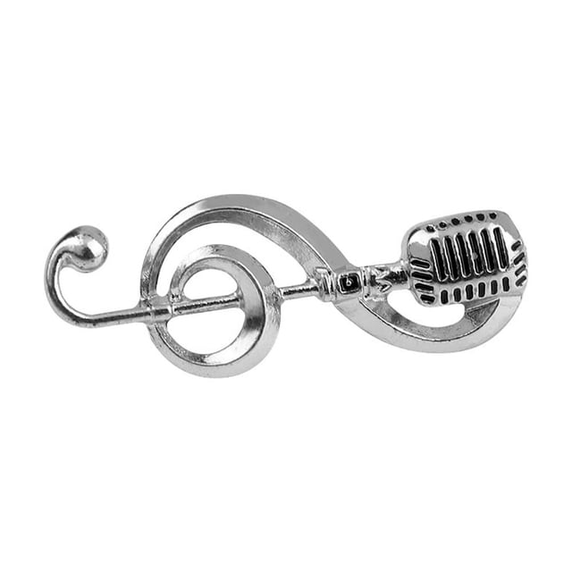 Broche con forma de nota de micrófono con insignia de aleación de oro y plata galvanizada, decoración para mochila de estudiante